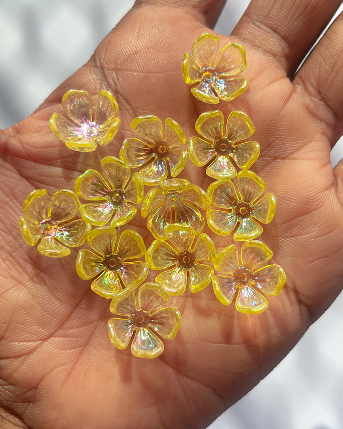 3.0 yellow flower beads - 25 grams
