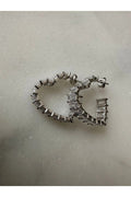 Baguette Zircon Stone Heart 925 Silver Stud Earrings - Silver