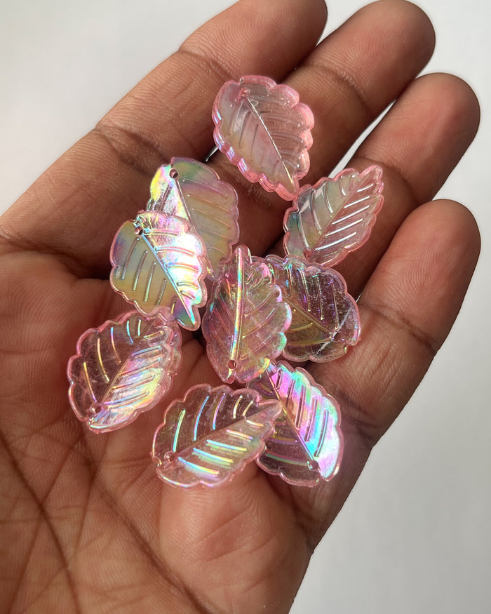 Big pink leaf beads - 25 grams