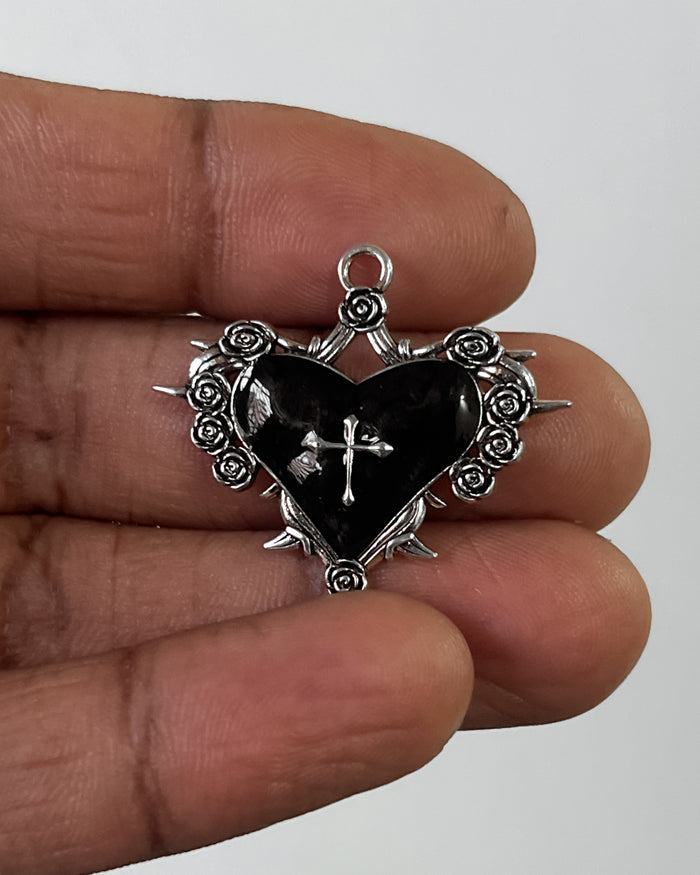Black Cross heart charm