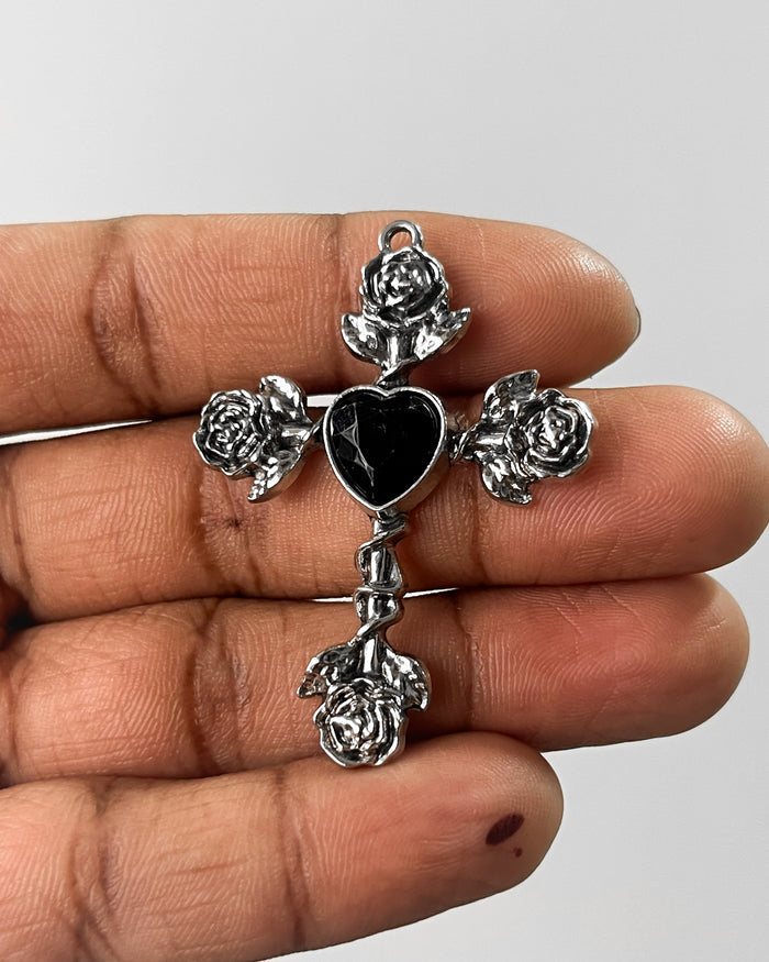 Black rose heart cross