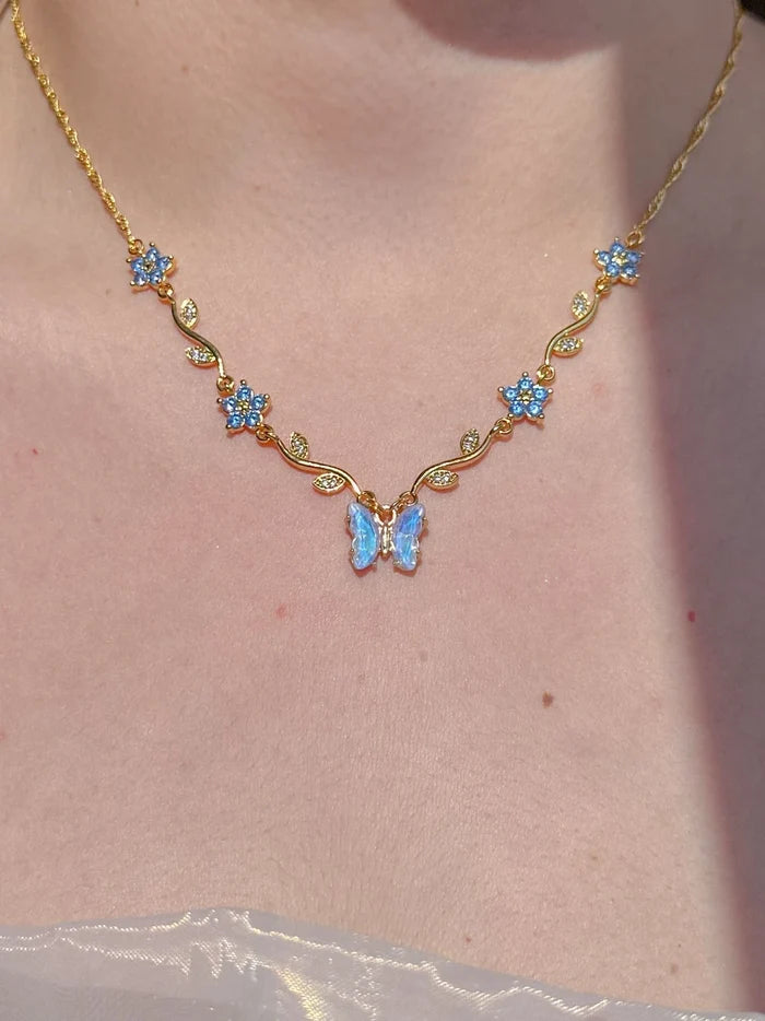 Blue Butterfly Garden Necklace