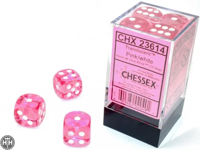 Translucent 16mm d6 Pink/white Dice Block (12 dice) 16mm Dice Chessex