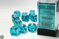 Translucent 16mm d6 Teal/white Dice Block (12 dice) 16mm Dice Chessex