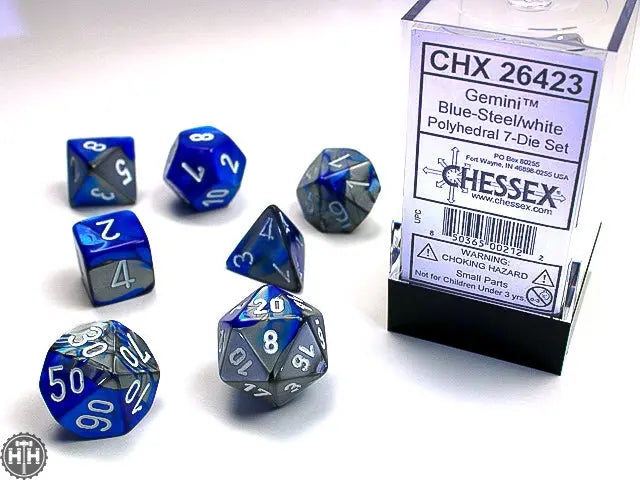 Gemini Polyhedral Blue-Steel/white 7-Die Set 7-Die Set Chessex