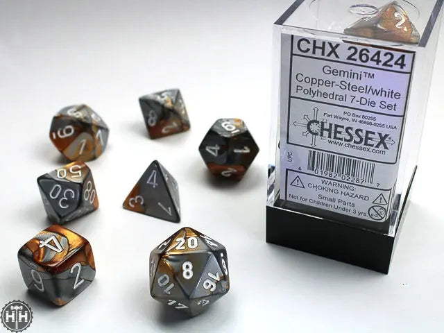Gemini Polyhedral Copper-Steel/white 7-Die Set 7-Die Set Chessex