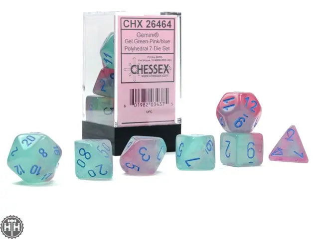 Gemini Polyhedral Gel Green-Pink/blue Luminary 7-Die Set 7-Die Set Chessex