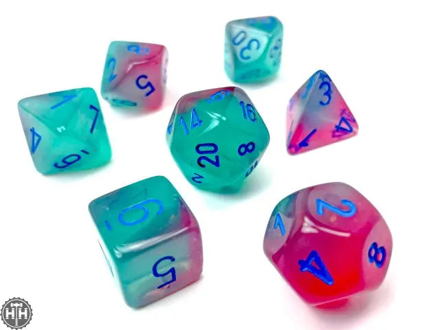 Gemini Polyhedral Gel Green-Pink/blue Luminary 7-Die Set 7-Die Set Chessex