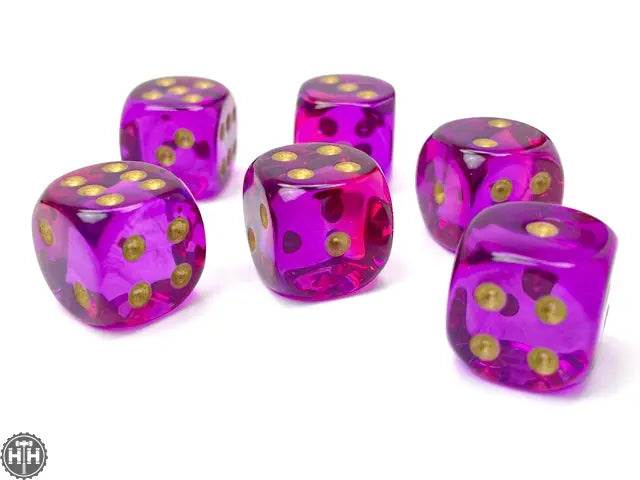 Gemini 16mm d6 Translucent Red-Violet/gold Dice Block (12 dice) 16mm Dice Chessex