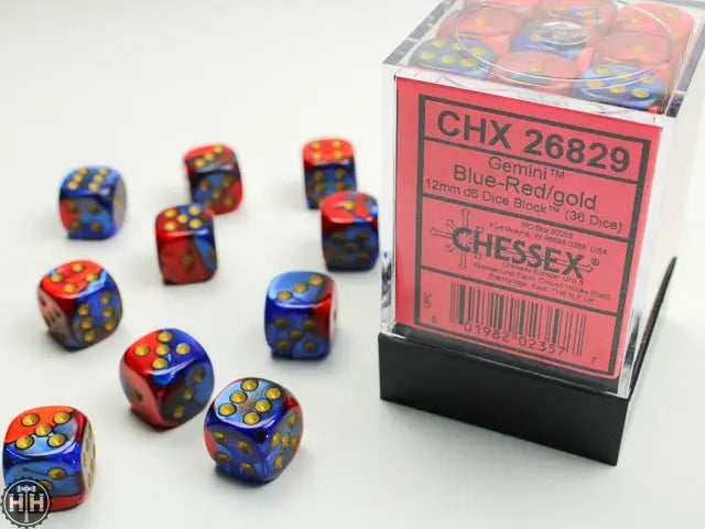 Gemini 12mm d6 Blue-Red/gold Dice Block (36 dice) 12mm Dice Chessex