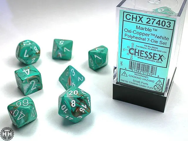 Chessex Marble Polyhedral Oxi-Copper/white 7-Die Set Marble Chessex