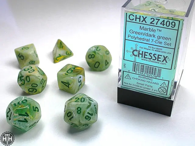 Chessex Marble Polyhedral Green/dark green 7-Die Set Marble Chessex