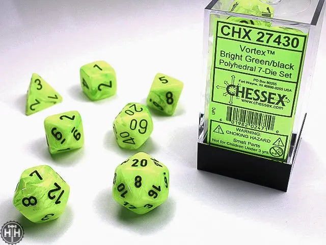 Chessex Vortex Polyhedral Bright Green/black 7-Die Set Vortex Chessex