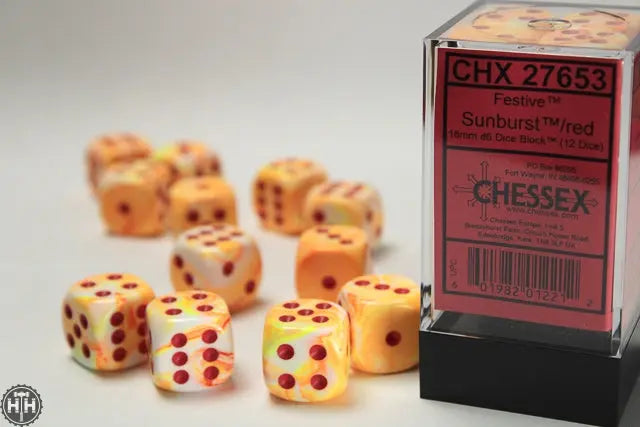 Chessex Festive 16mm d6 Sunburst/red Dice Block (12 dice) Festive Chessex