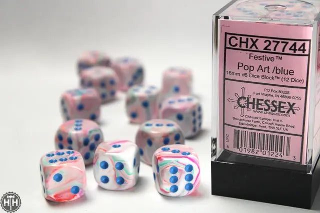Chessex Festive 16mm d6 Pop Art/blue Dice Block (12 dice) Festive Chessex