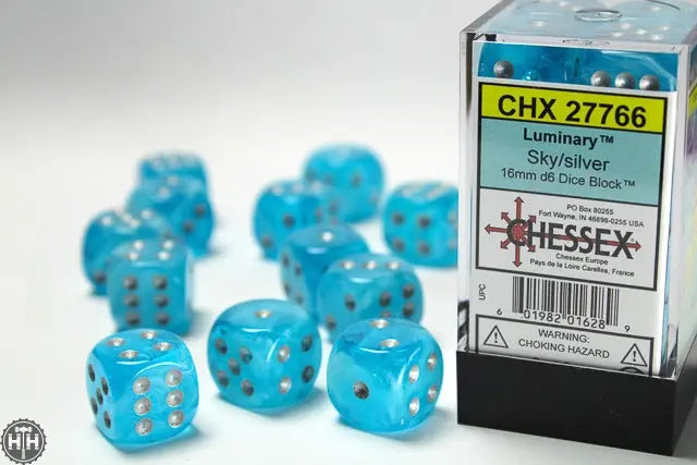 Chessex Luminary 16mm d6 Sky/silver Dice Block (12 dice) Luminary Chessex