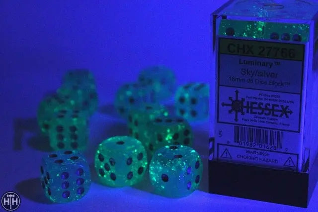 Chessex Luminary 16mm d6 Sky/silver Dice Block (12 dice) Luminary Chessex
