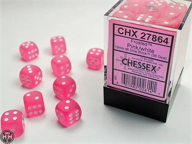 Frosted 12mm d6 Pink/white Dice Block (36 dice) 12mm Dice Chessex