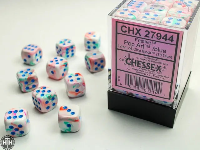 Chessex Festive 12mm d6 Pop Art/blue Dice Block (36 dice) Festive Chessex