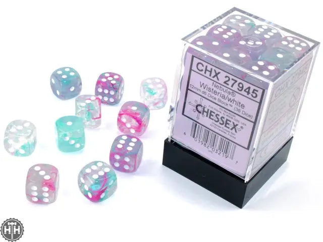 Chessex Nebula 12mm d6 Wisteria/white Dice Block (36 dice) Nebula Chessex