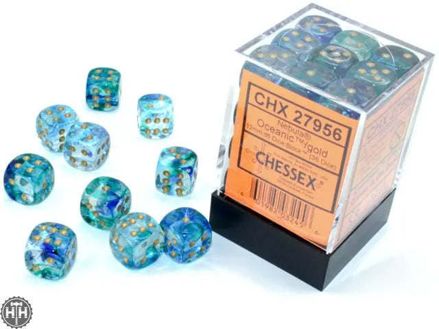 Chessex Nebula 12mm d6 Oceanic/gold Dice Block (36 dice) Nebula Chessex