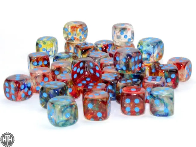 Chessex Nebula 12mm d6 Primary/turquoise Dice Block (36 dice) Nebula Chessex