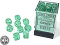 Chessex Borealis 12mm d6 Light Green/gold Luminary Dice Block (36 dice) Borealis Chessex