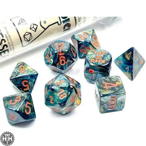 Lab Dice Lustrous Alpestris/Orange Set Lab Dice Sets - Series 5 Chessex