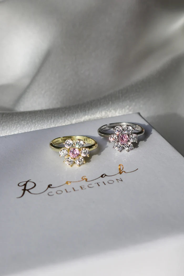 Daisy Zirconia Ring Sterling Silver 925 Gold Plated Silver Plated Stone Flower