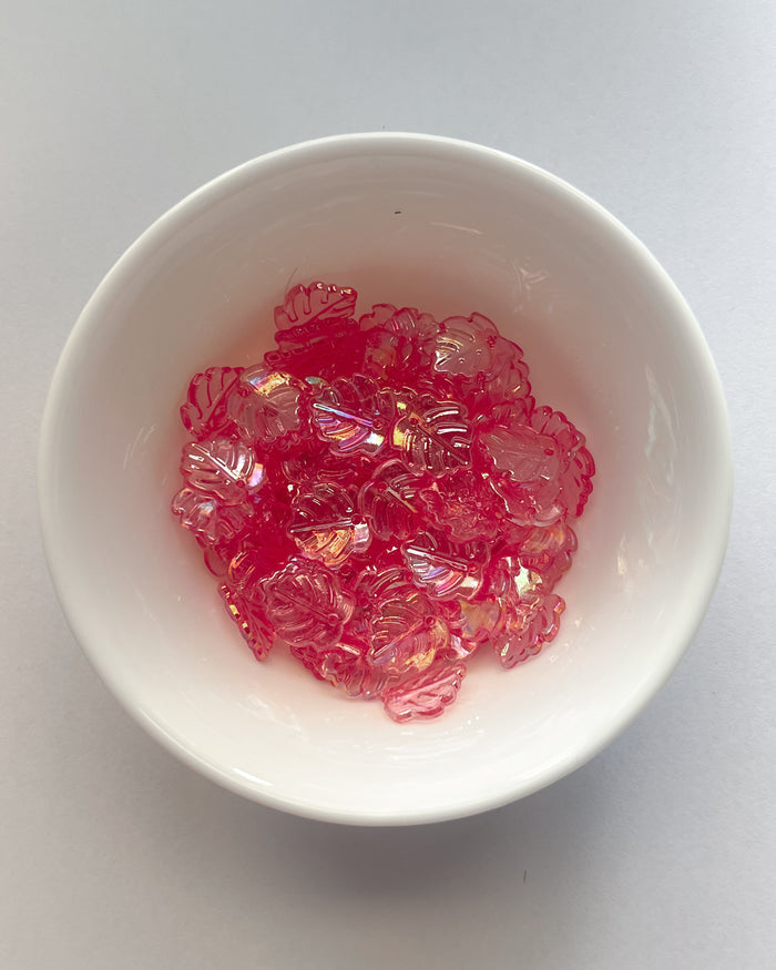 Dark pink mini leaf beads - 25 grams