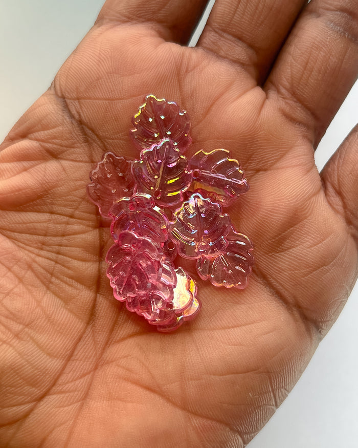 Dark pink mini leaf beads - 25 grams