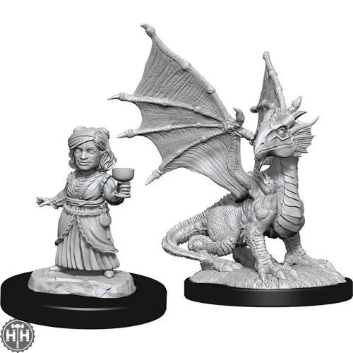 Silver Dragon Wyrmling & Female Halfling D&D RPG Miniatures Wizkids