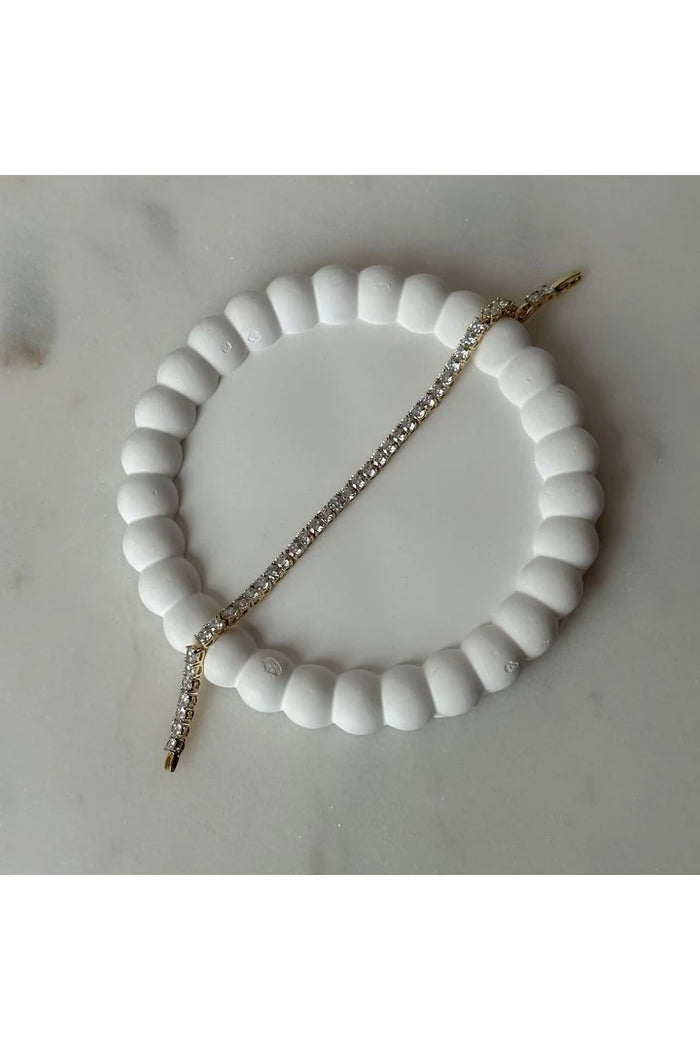 Double Link White Zircon Stone Waterway Bracelet -Gold