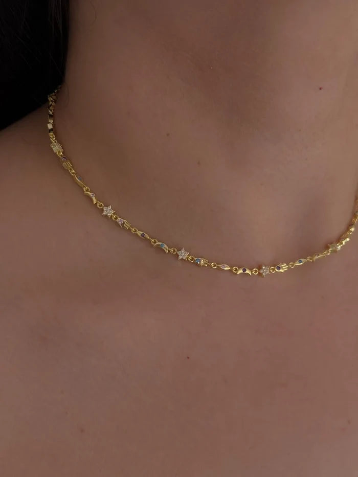 Fatima's Starry Hand 925 Silver Necklace, 925 Sterling Silver