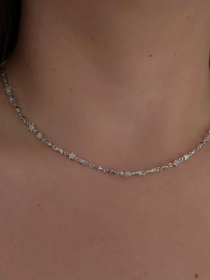 Fatima's Starry Hand 925 Silver Necklace, 925 Sterling Silver