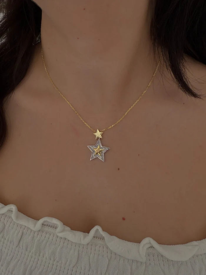 Golden Star Necklace, 925 Sterling Silver
