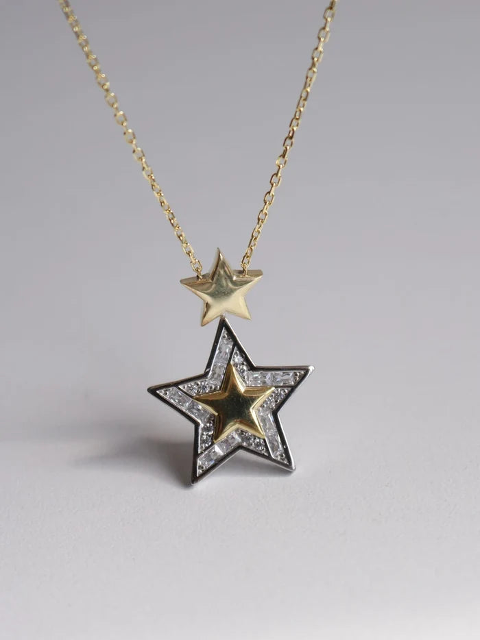 Golden Star Necklace, 925 Sterling Silver