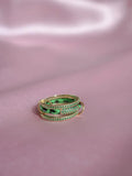 Green Trinity 925 Silver Ring (Size S)