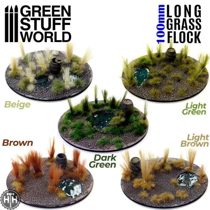 GSW Long Grass Flock 100mm - Light Green Flock Green Stuff World