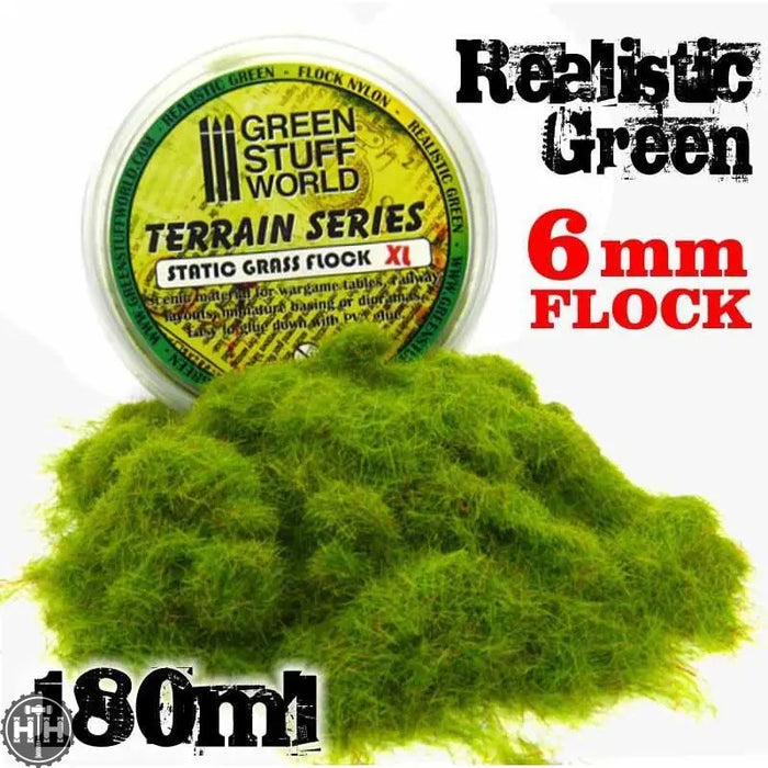 GSW Static Grass Flock XL - 6 mm - Realistic Green - 180 ml GSW Hobby Green Stuff World