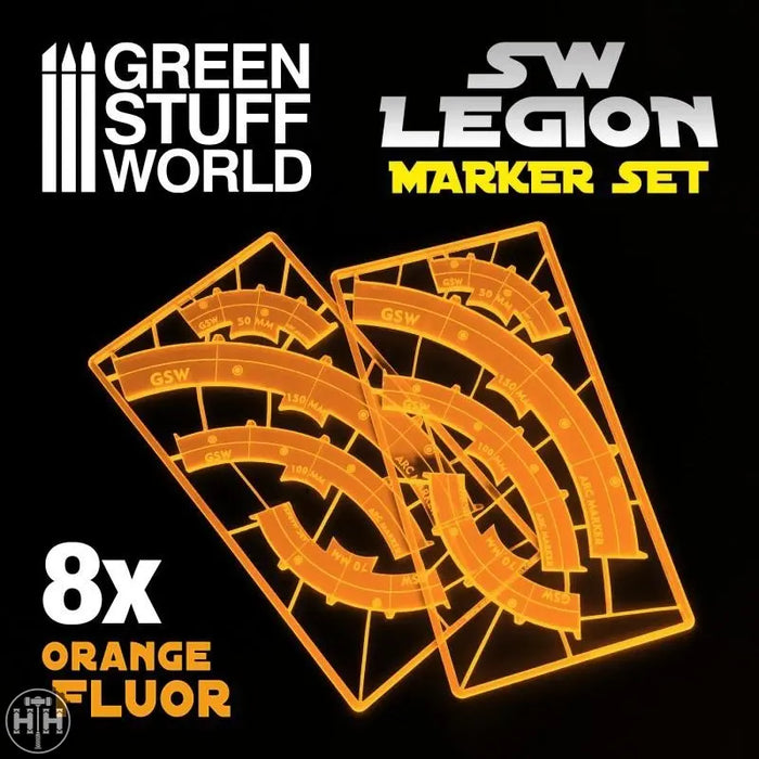 GSW SW Legion arc-shaped line of fire markers - ORANGE FLUOR Game Measure Green Stuff World