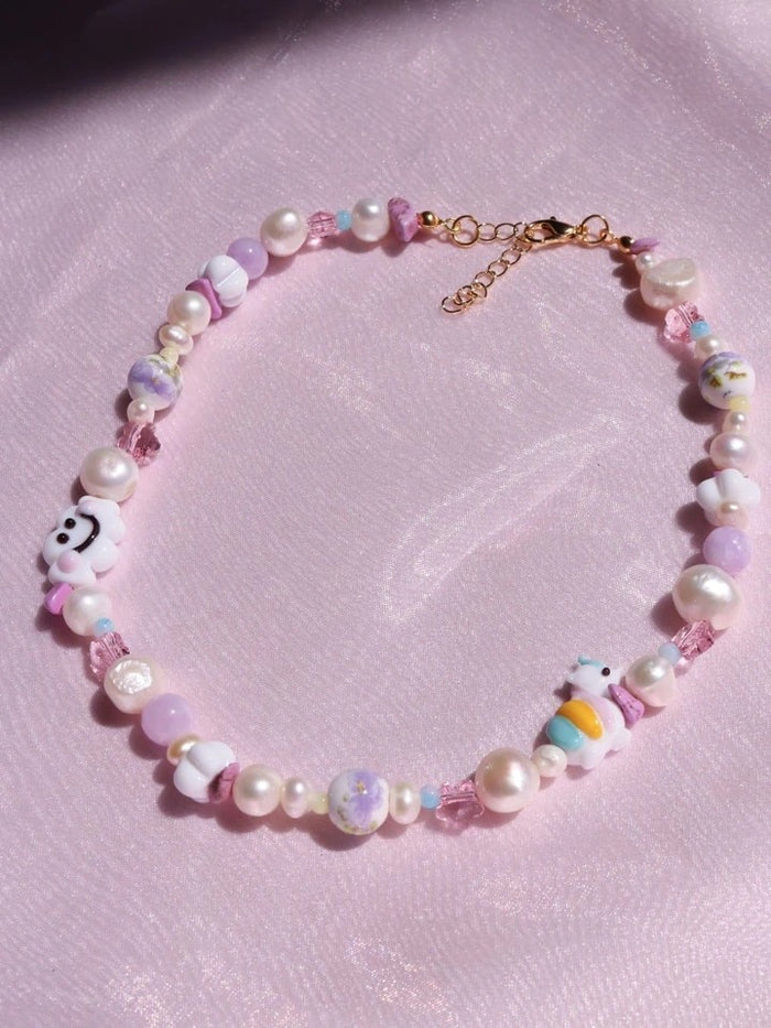 Happy Cloud And Unicorn Pearl Necklace