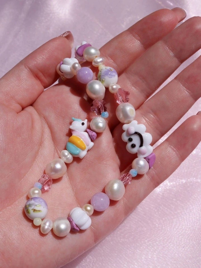Happy Cloud And Unicorn Pearl Necklace