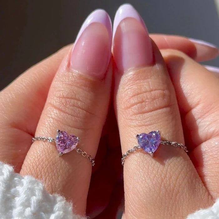 Heart Chain Ring Lilac 925 Sterling Silver
