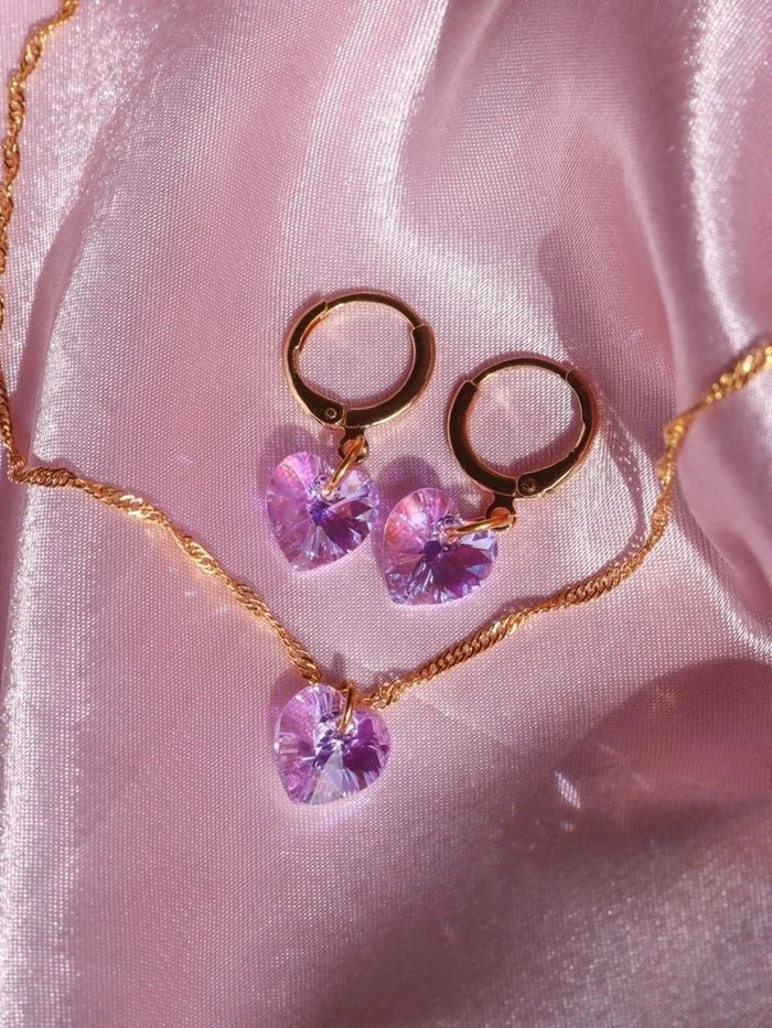 Lilac Heart Necklace Earring Set