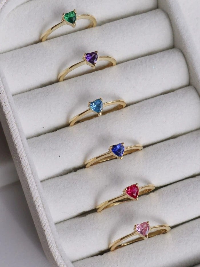 Minimal Solitaire Heart 925 Silver Ring