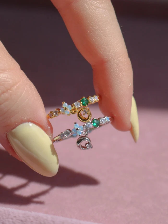 Moon and Star Dangle Ring