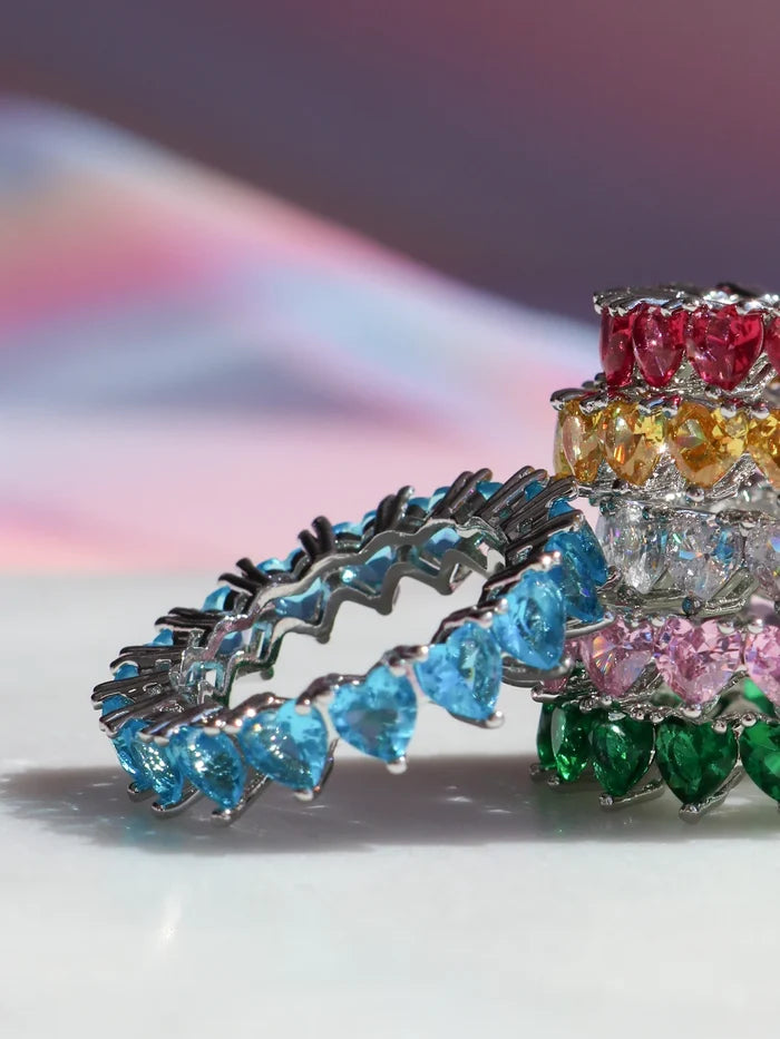 Multi Heart Colors 925 Silver Ring