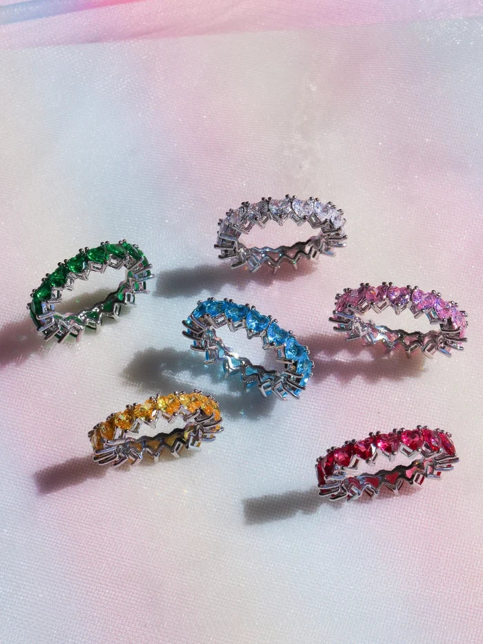 Multi Heart Colors 925 Silver Ring