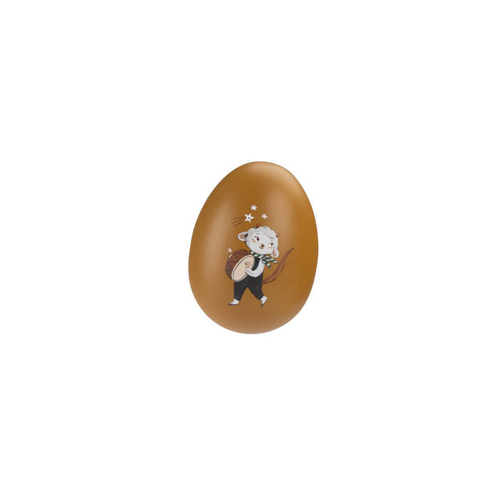 Brown egg with printed motif on a white background